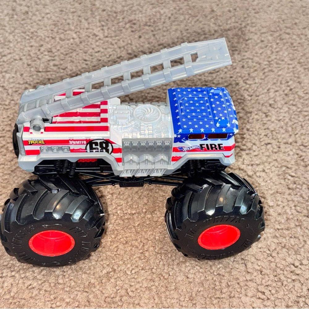 American Flag Monster Fire Truck Toy - Red, White & Blue Monster Truck - Picture 4 of 6